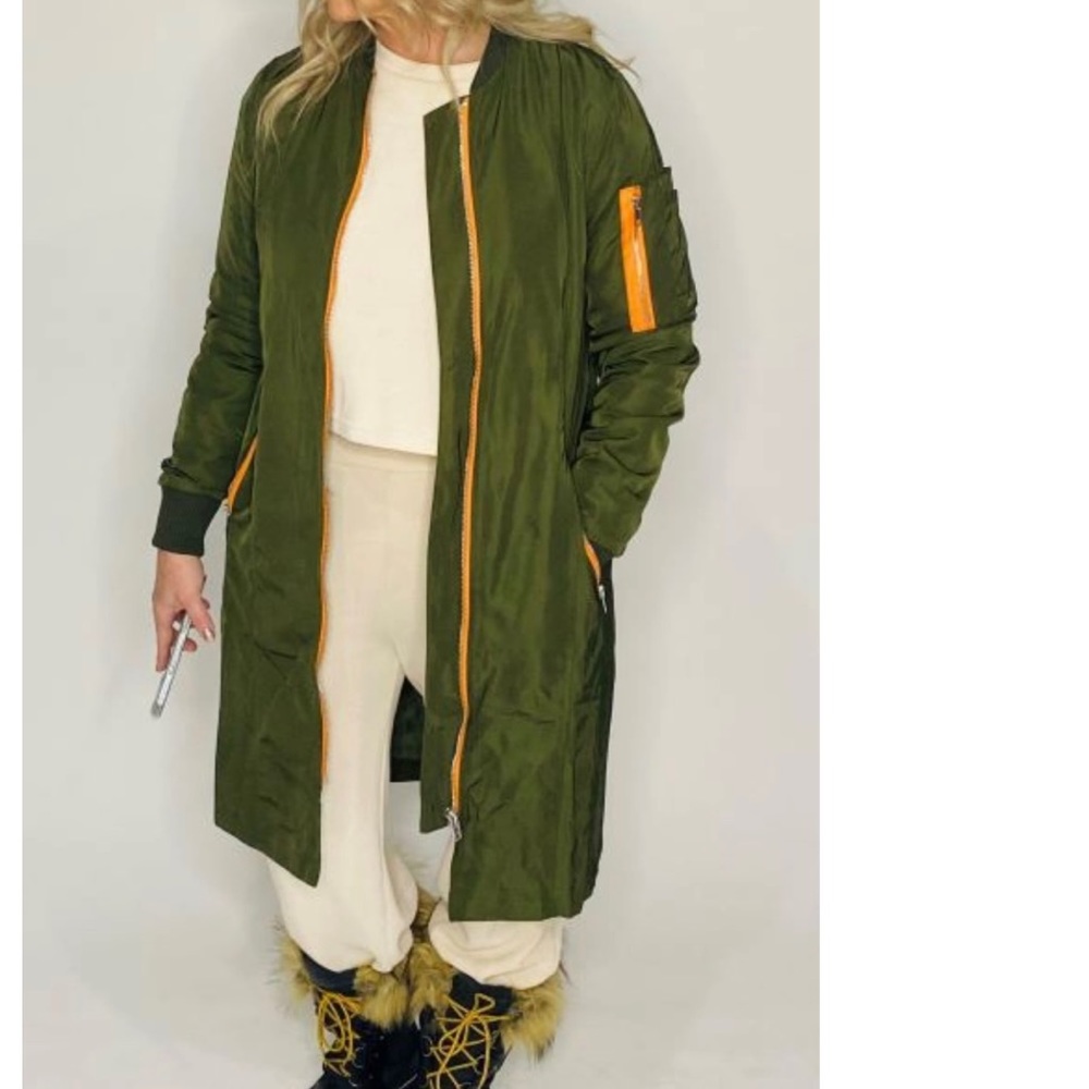 Olive nylon zip front jacket